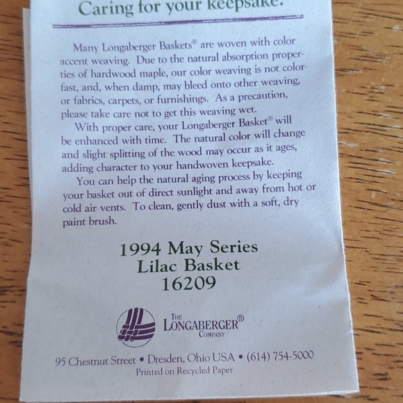 Longaberger 1994 May Series lilac basket - Picture 12 of 13
